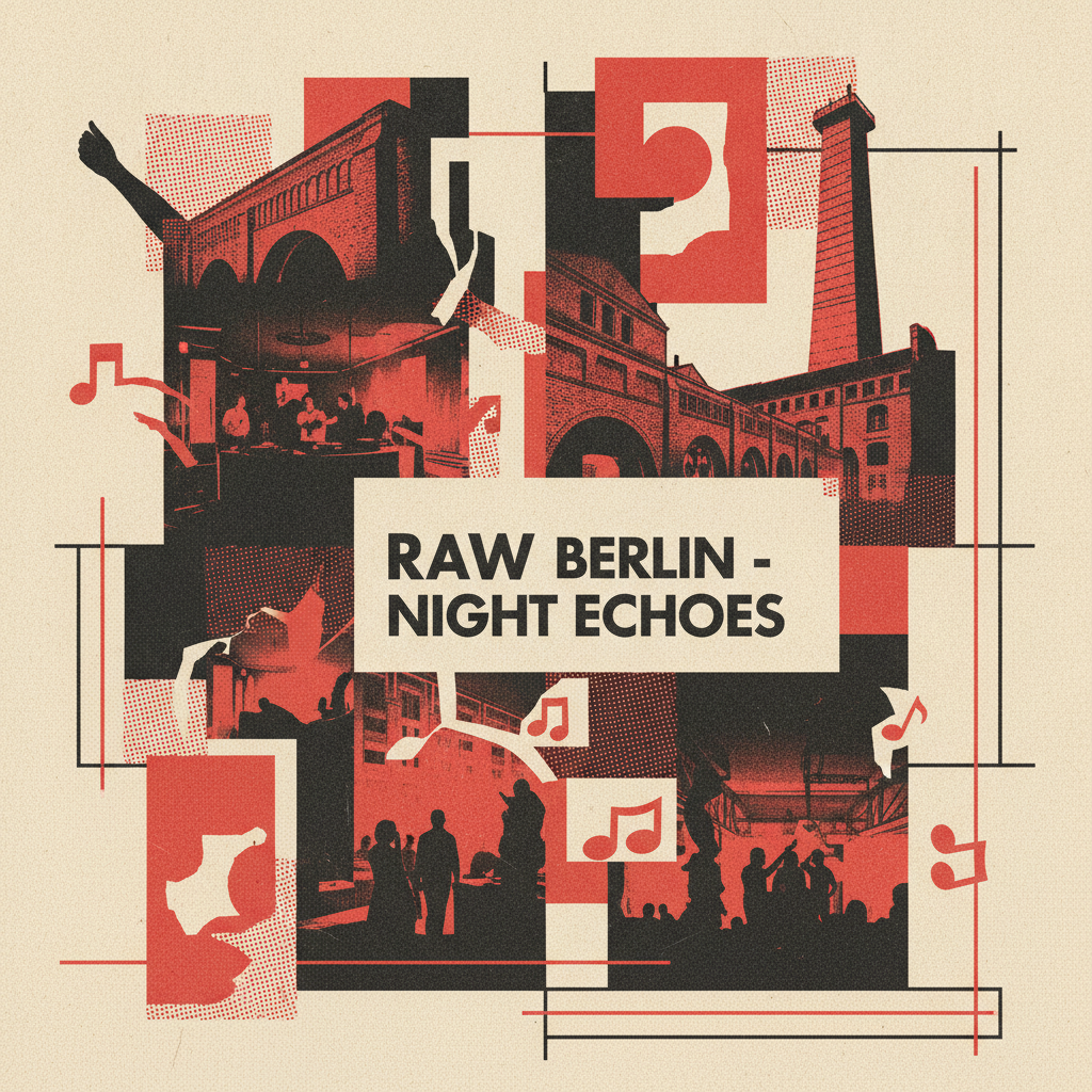 Nachtaufnahme des RAW-Geländes in Berlin mit leuchtenden Clubschildern und Menschenmassen